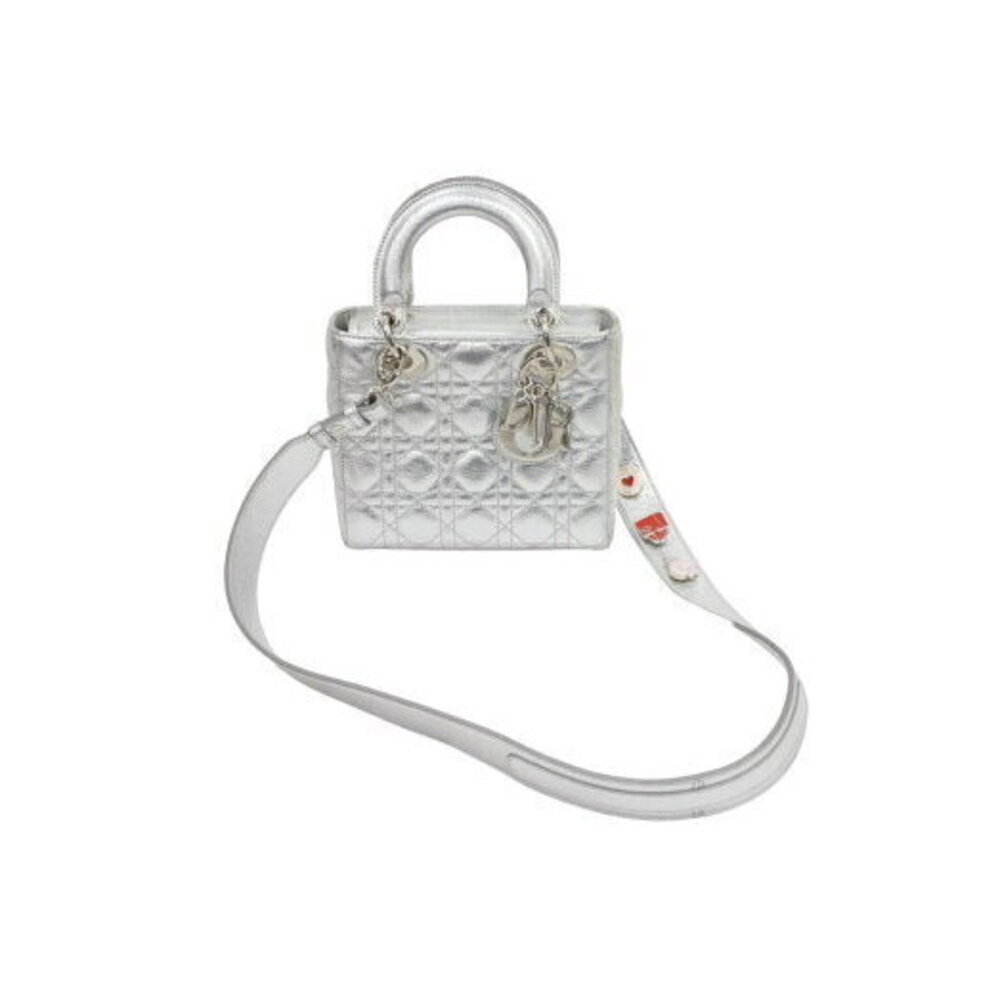 Christian Dior Cannage Silver Lady Handbag Shoulder Bag